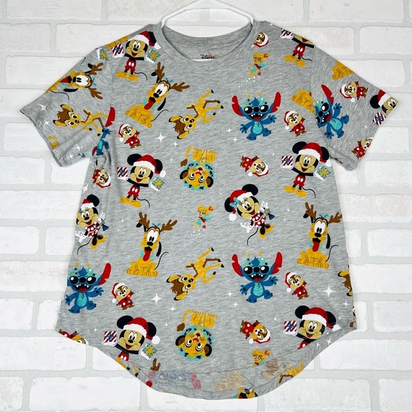 Rare Disney 100 Christmas Junior Grey Printed‎ T-Shirt Mickey Lilo Size XXL (19) - Picture 1 of 11